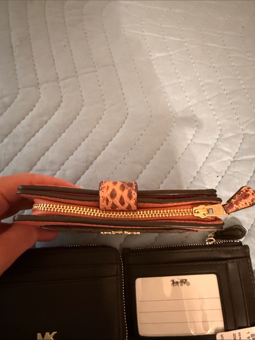 *Bundle* Coach Women's Signature Canvas Card Wallet in Brown & Coral, MK Black - Picture 6 of 13